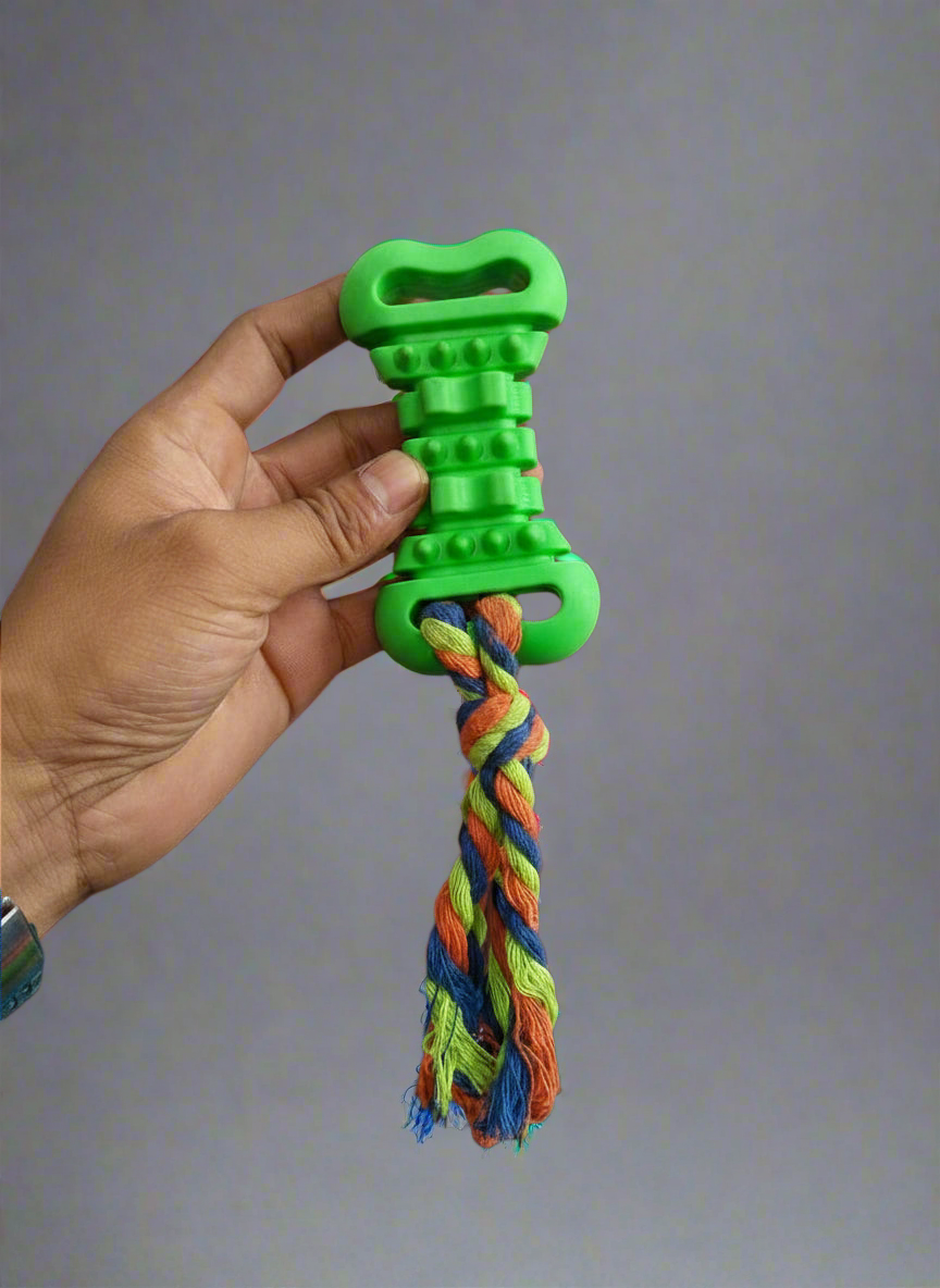 Bone toy with rope